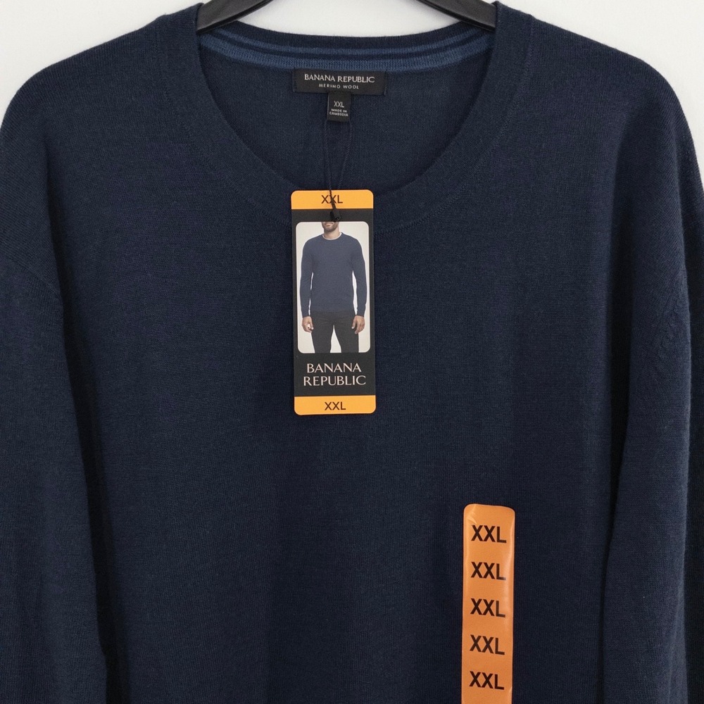 Banana Republic Merino Wool Sweater Men's XXL Navy Crew Neck Lightweight NWT - Picture 3 of 7